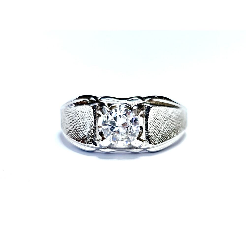 Size 13 Mens Vintage Sterling Solitaire Ring Mid Century Vargas Mfg. Co